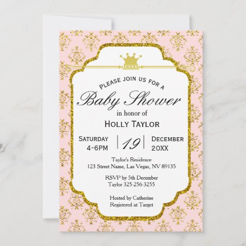 Pink Gold Royal Princess Baby Shower Invitation