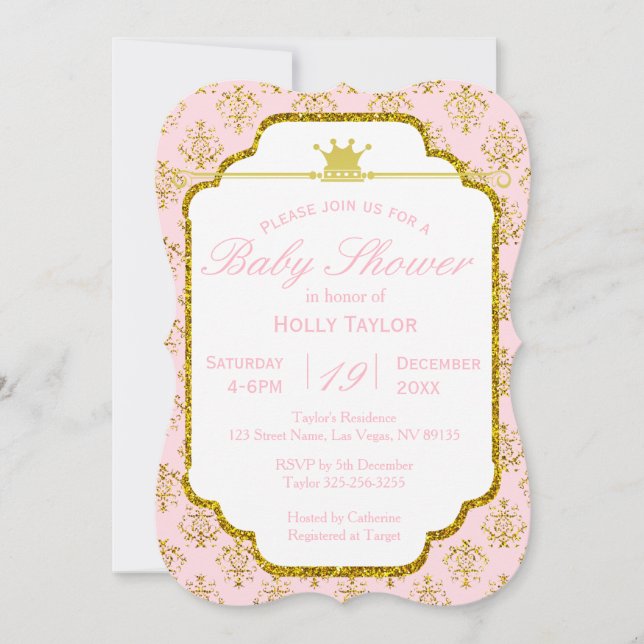 Pink Gold Royal Princess Baby Shower Invitation (Front)