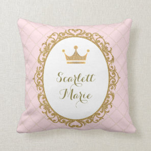 Pink Gold Royal Princess Crown Nursery Decoration Throw Pillow