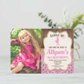 pink gold rustic girl cowgirl birthday photo invitation (Standing Front)