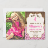 pink gold rustic girl cowgirl birthday photo invitation (Front)