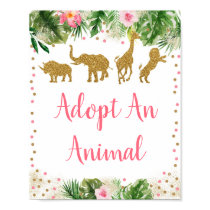 Pink & Gold Safari Adopt An Animal Birthday Sign