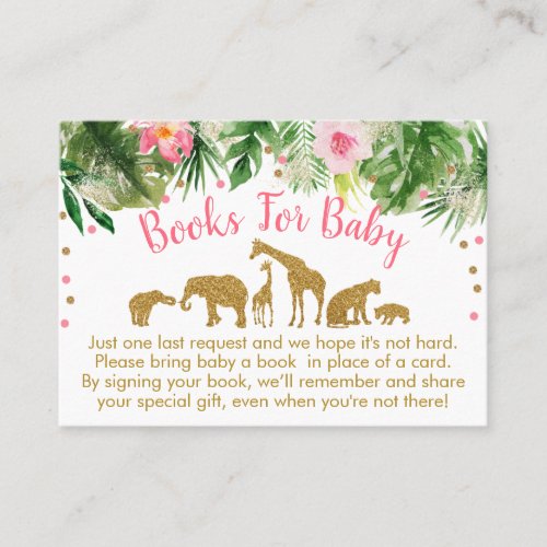 Pink  Gold Safari Animal Baby Book Request Cards