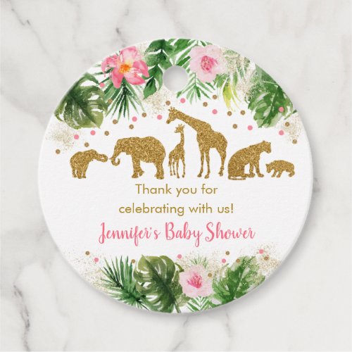 Pink  Gold Safari Animal Baby Shower Favor Tags