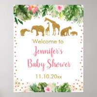 Pink & Gold Safari Animal Baby Shower Welcome Poster