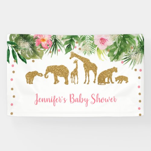 Pink  Gold Safari Animal Tropical Baby Shower Banner
