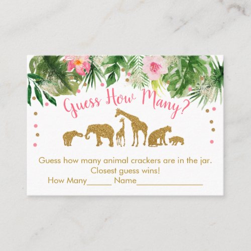 Pink  Gold Safari Guess How Many Shower Game Place Card