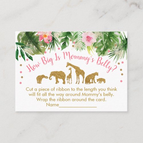Pink  Gold Safari How Big Is Mommys Belly Game Place Card
