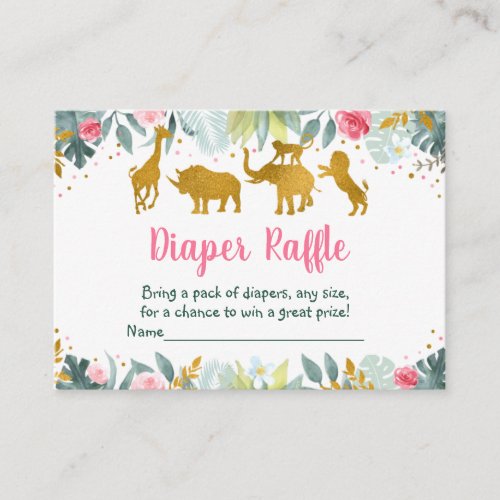 Pink Gold Safari Wild One Baby Diaper Raffle Enclosure Card