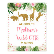 Pink & Gold Safari Wild One First Birthday Welcome Poster