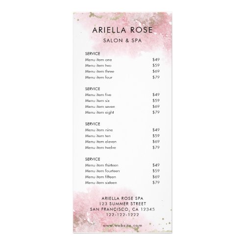 Pink Gold Salon Service Menu Price List Rack Card