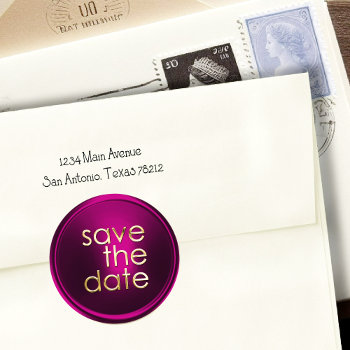 Pink Gold Save The Date Envelope Seal by TailoredType at Zazzle