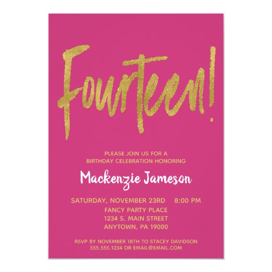 pink gold script 14th birthday party invitation zazzle com