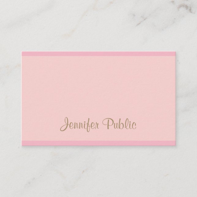Pink Gold Script Modern Calligraphed Template Business Card (Front)
