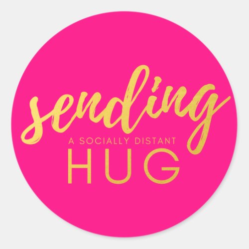 Pink Gold Sending a Socially Distant Hug Classic Round Sticker