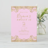 Pink & Gold Shine Lace Elegant Sweet 16 Party  Invitation (Standing Front)