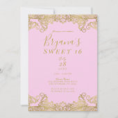 Pink & Gold Shine Lace Elegant Sweet 16 Party  Invitation (Front)