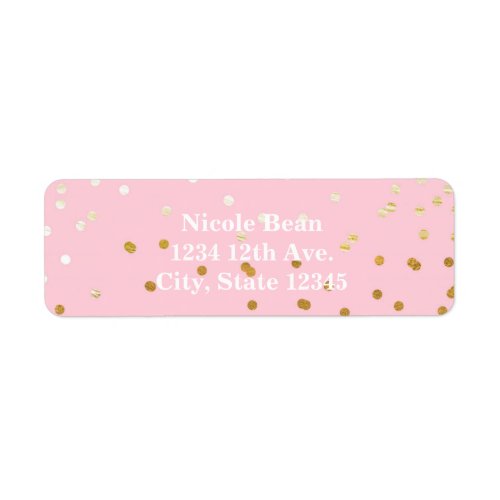 Pink  Gold Shiny Confetti Dots Chic Modern Label