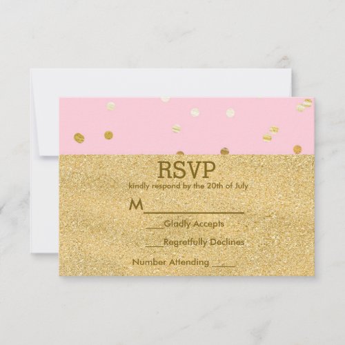 Pink  Gold Shiny Confetti Dots Chic Modern RSVP