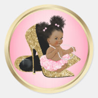 Pink Gold Shoes Baby Shower Stickers