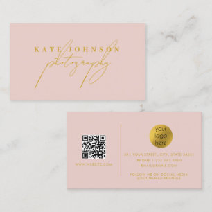 Pink Gold Signature Script QR Code Social Media Business Card