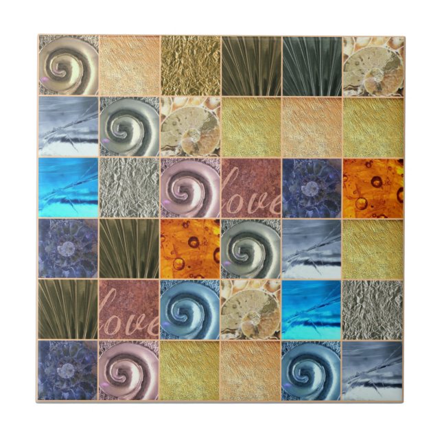 Pink Gold Silver Bronze Metal Love Mosaic Ceramic Tile (Front)