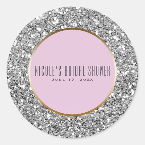 Pink Gold Silver Glitter Elegant Wedding Favor Classic Round Sticker