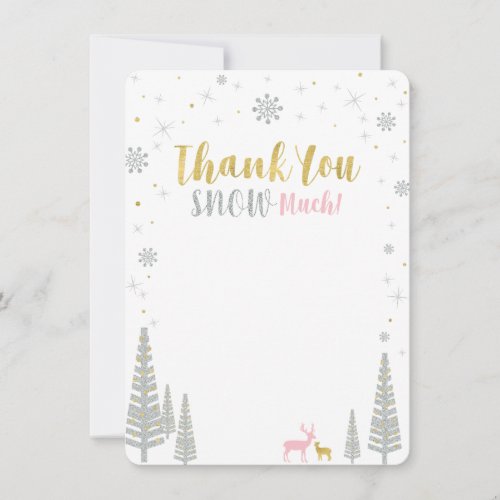Pink Gold  Silver Winter wonderland Thank you Note Card