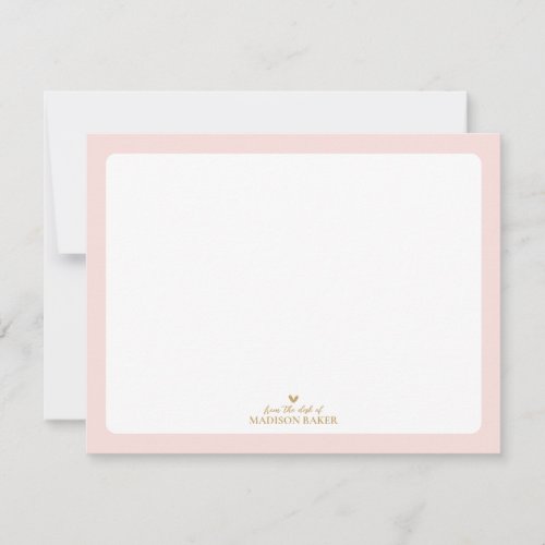 Pink  Gold  Simple Heart Personalized Stationery Note Card