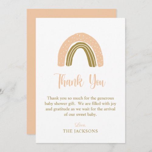 Pink Gold Simple Rainbow Baby Shower  Thank You Card