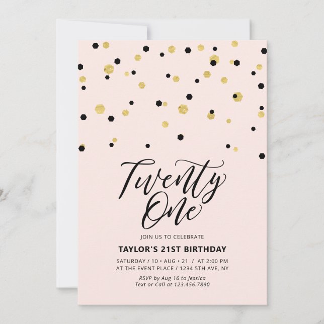 Pink & Gold Simple Twenty One 21st Birthday Party Invitation (Front)