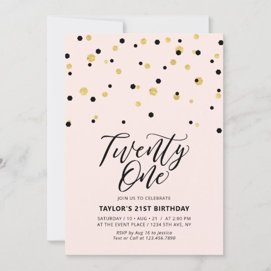 Pink & Gold Simple Twenty One 21st Birthday Party Invitation | Zazzle.com