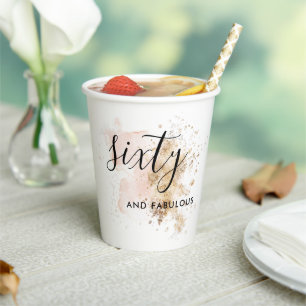 Pink & Gold Sixty & Fabulous 60th Birthday Party Paper Cups