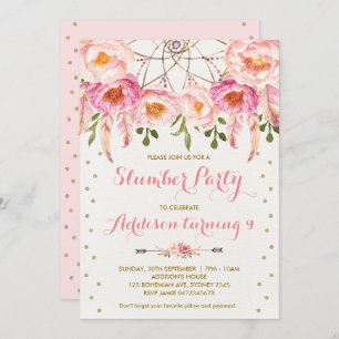 Pink & Gold Slumber Party Boho Birthday Sleepover Invitation