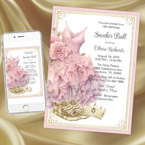 Pink Gold Sneaker Ball Birthday Party  Invitation