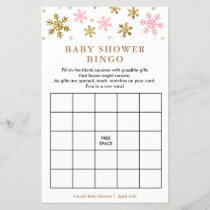 Pink & Gold Snowflake Baby Shower Bingo Game Card