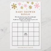 Pink & Gold Snowflake Baby Shower Bingo Game Card (Front)