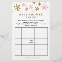 Pink & Gold Snowflake Baby Shower Bingo Game Card