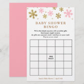 Pink & Gold Snowflake Baby Shower Bingo Game Card (Front/Back)