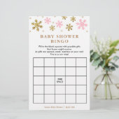 Pink & Gold Snowflake Baby Shower Bingo Game Card (Standing Front)