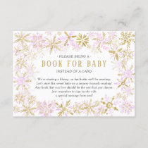 Pink Gold Snowflake Baby Shower Book for Baby Card