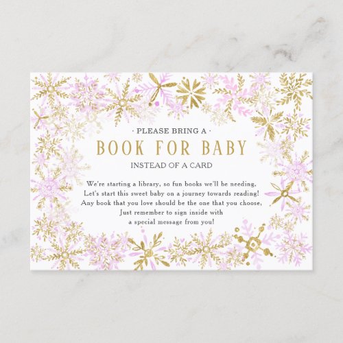 Pink Gold Snowflake Baby Shower Book for Baby Card