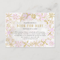 Pink Gold Snowflake Baby Shower Book for Baby Card