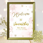 Pink Gold Snowflake Baby Shower Welcome Sign<br><div class="desc">Adorable calligraphy with snowflakes,  winter-themed baby shower welcome sign. Easy to personalized with your details. Check the collection to find matching items as enclosure cards.</div>