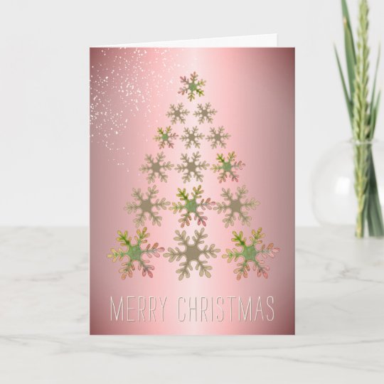 Pink Gold Snowflake Christmas Tree Christmas Holiday Card | Zazzle.com