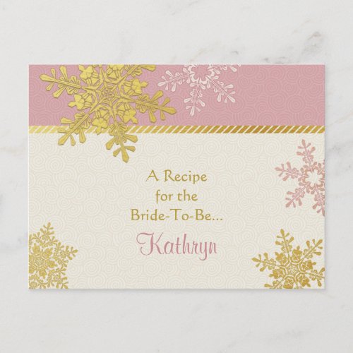 Pink Gold Snowflake Recipe Card for the Bride
