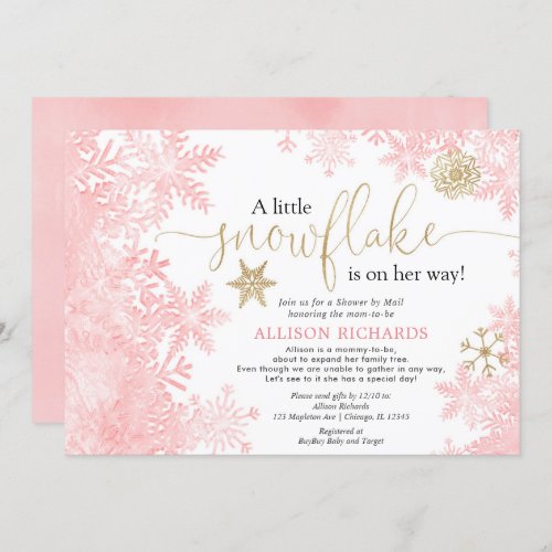 Pink gold snowflake Shower by Mail baby shower Invitation