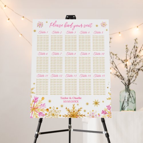 Pink Gold Snowflake Wedding 15 Table Seating Chart Foam Board