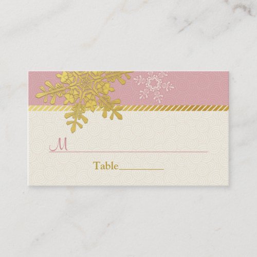 Pink Gold Snowflake Winter Wedding Place Card