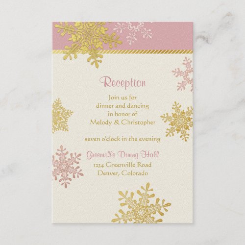 Pink Gold Snowflake Winter Wedding Reception Enclosure Card